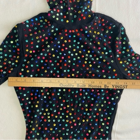 AKIRA Multicolored Rhinestone Bodycon Black Midi Dress Nylon Size Small - Picture 9 of 10